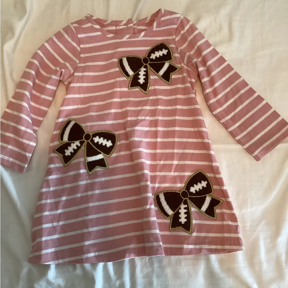 Good Lad Pink and White Striped Dress with Brown Bow Appliqués